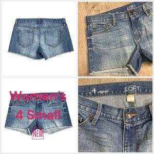 Women's Loft 4 S Small Light Navy Blue Denim Jeans Chino Shorts Cut Offs Stretch